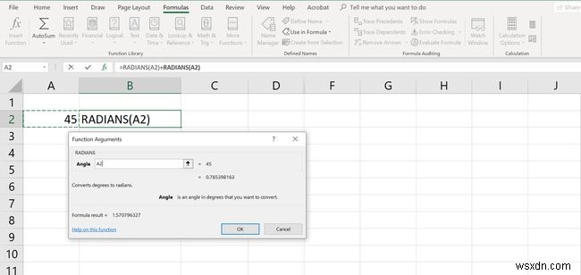 এক্সেলে ডিগ্রী থেকে রেডিয়ানে কোণগুলিকে কীভাবে রূপান্তর করা যায়