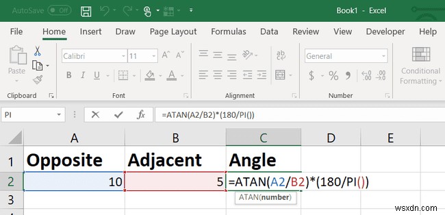 Excel TAN ফাংশন:কিভাবে স্পর্শক কোণ খুঁজে বের করা যায়