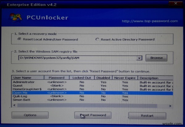 Windows 10 এবং আগের PCUnlocker-এর মাধ্যমে কীভাবে পাসওয়ার্ড রিসেট করবেন