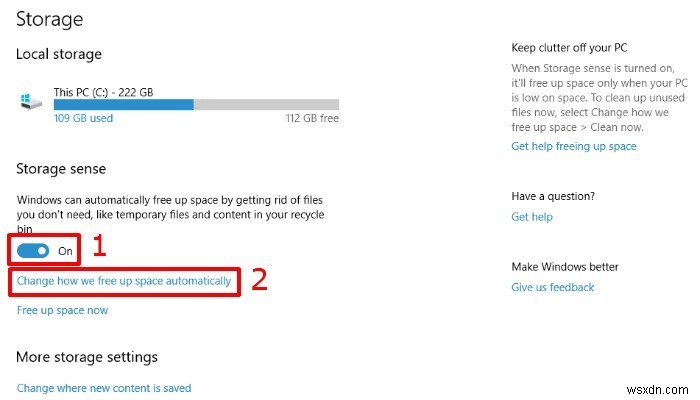 Windows 10-এ স্টোরেজ সেন্স সহ ডিস্ক স্পেস কীভাবে খালি করবেন