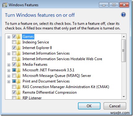 Windows 7 বা Vista-এ Windows বৈশিষ্ট্য চালু বা বন্ধ ডায়ালগ খালি 