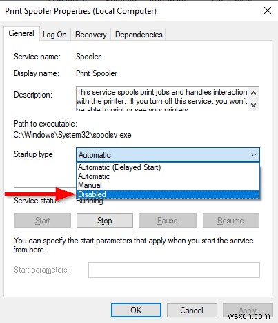 Windows 10 এ প্রিন্ট স্পুলার পরিষেবা কীভাবে নিষ্ক্রিয় করবেন