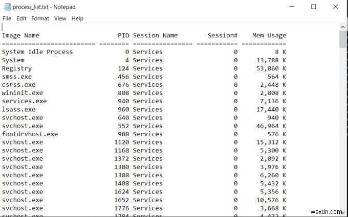 উইন্ডোজে একটি পাঠ্য ফাইলে চলমান প্রক্রিয়াগুলির একটি তালিকা সংরক্ষণ করুন