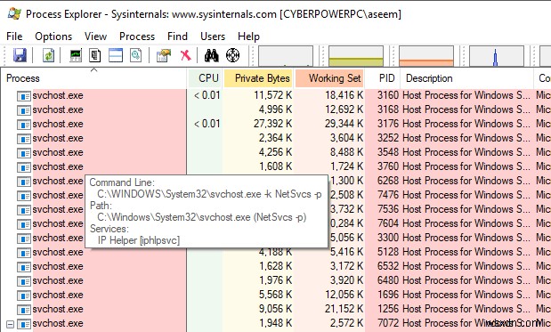 উইন্ডোজে svchost.exe প্রক্রিয়া দ্বারা হোস্ট করা পরিষেবাগুলির তালিকা দেখুন৷ 