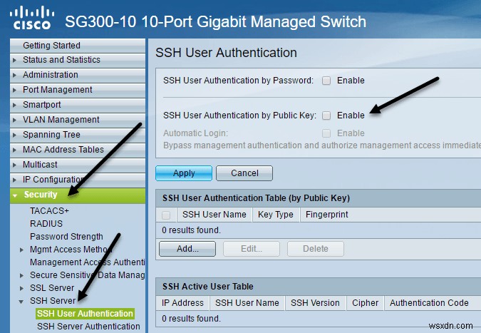 সিসকো SG300 সুইচগুলিতে SSH-এর জন্য সর্বজনীন কী প্রমাণীকরণ সক্ষম করুন