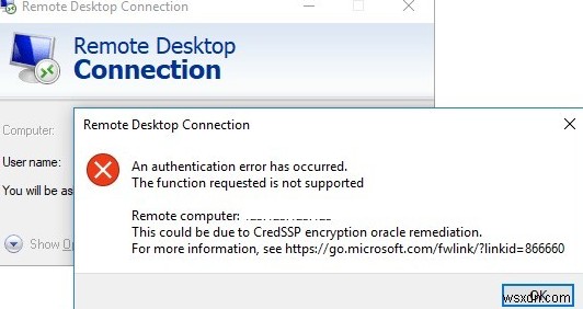 RDP প্রমাণীকরণ ত্রুটি:CredSSP এনক্রিপশন ওরাকল প্রতিকার 