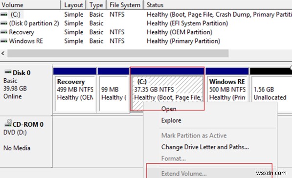 উইন্ডোজ 10 এ রিকভারি পার্টিশন দ্বারা ব্লক করা ভলিউম প্রসারিত করুন 