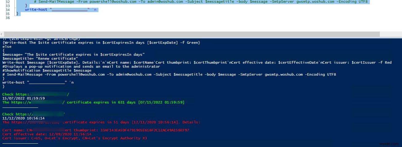 PowerShell দিয়ে SSL/TLS শংসাপত্রের মেয়াদ শেষ হওয়ার তারিখ পরীক্ষা করা হচ্ছে 