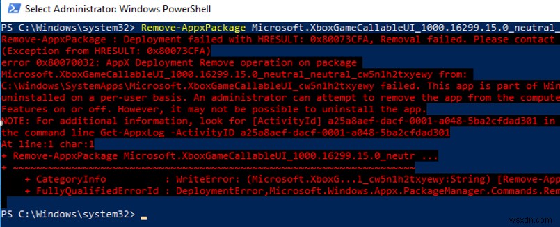 ত্রুটি 0x80073CFA:Windows 10-এ Remove-AppxPackage ব্যবহার করে অ্যাপ আনইনস্টল করা যাবে না 