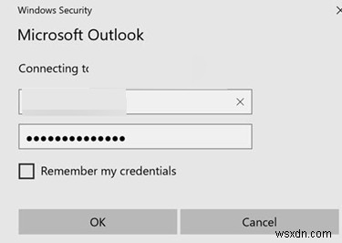আউটলুক ক্রেডেনশিয়াল (ব্যবহারকারীর নাম এবং পাসওয়ার্ড) জন্য জিজ্ঞাসা করতে থাকে 