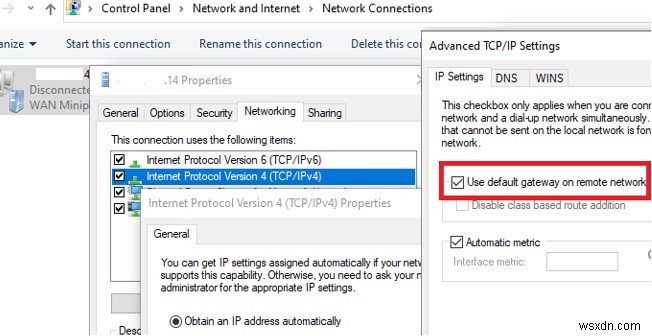 Windows 10:VPN সার্ভারের সাথে সংযোগ করার পরে কোনো ইন্টারনেট সংযোগ নেই 