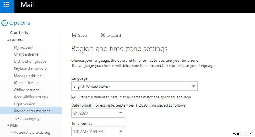 আউটলুক, এক্সচেঞ্জ এবং Microsoft 365-এ আঞ্চলিক মেইলবক্স সেটিংস (ভাষা, টাইমজোন) 