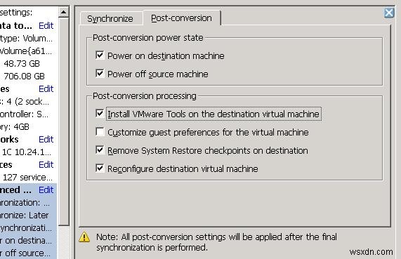 VMware কনভার্টার:P2V বা V2V করার সময় পরিবর্তনগুলি সিঙ্ক্রোনাইজ করুন 