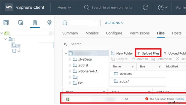 VMWare vSphere:ডেটাস্টোরে ফাইল আপলোড করতে ব্যর্থ 