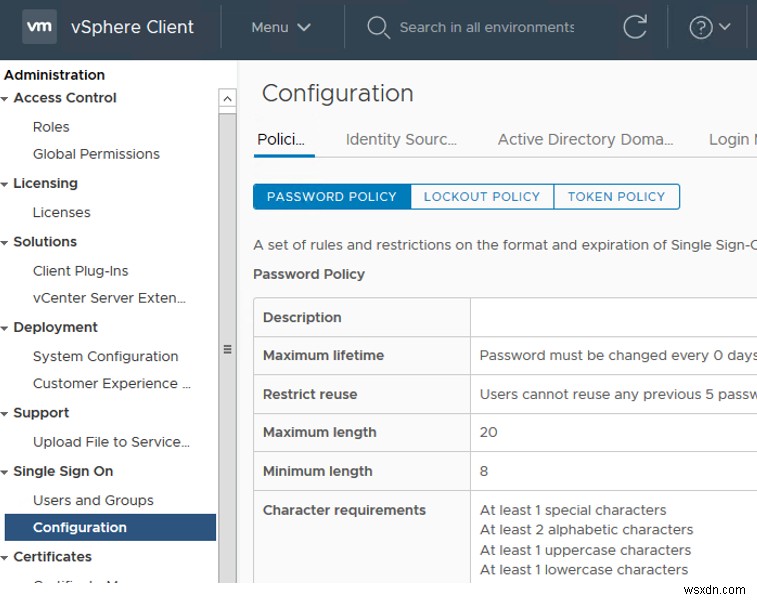 VMWare vSphere:পাসওয়ার্ডের মেয়াদ শেষ হওয়ার সেটিংস পরিচালনা করা 