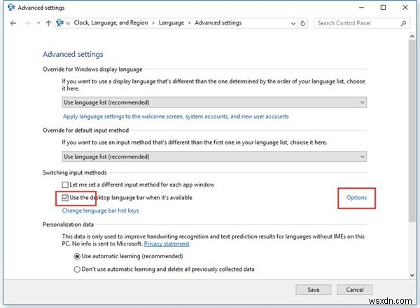Windows 10-এ ল্যাঙ্গুয়েজ বার এবং ইনপুট ইন্ডিকেটর চালু বা বন্ধ করুন 