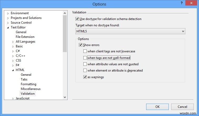 ভিজ্যুয়াল স্টুডিওতে HTML5 বৈধতা যোগ করা কি সম্ভব? 