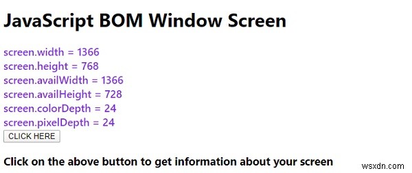 জাভাস্ক্রিপ্ট জাভাস্ক্রিপ্ট BOM উইন্ডো স্ক্রীন 