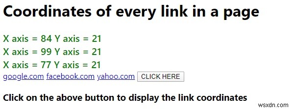 একটি পৃষ্ঠায় প্রতিটি লিঙ্কের স্থানাঙ্ক খুঁজে পেতে জাভাস্ক্রিপ্ট কোড 