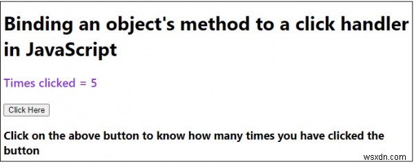 জাভাস্ক্রিপ্টে একটি ক্লিক হ্যান্ডলারের সাথে একটি বস্তুর পদ্ধতি আবদ্ধ করা 
