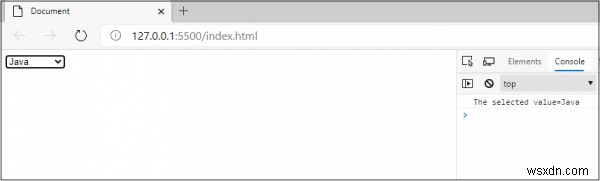 জাভাস্ক্রিপ্টে কনসোলে ড্রপডাউনের (নির্বাচন) নির্বাচিত মান প্রদর্শন করবেন? 