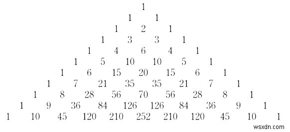 জাভাস্ক্রিপ্টে প্যাসকেলের ত্রিভুজের nম সারির উপাদানগুলি সন্ধান করা 