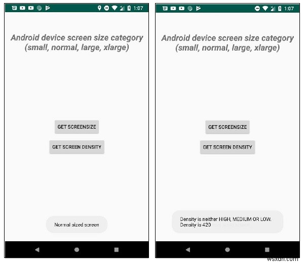 কিভাবে অ্যান্ড্রয়েড ডিভাইসের স্ক্রীন সাইজ ক্যাটাগরি (ছোট, স্বাভাবিক, বড়, বড়) প্রোগ্রামাটিকভাবে নির্ধারণ করবেন? 
