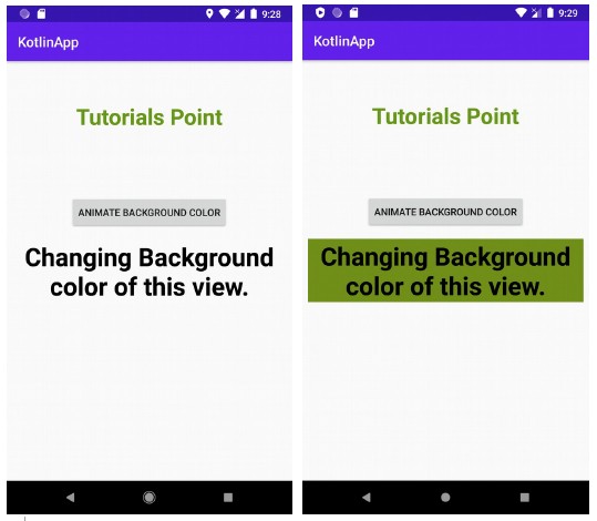 আপনি কোটলিন ব্যবহার করে অ্যান্ড্রয়েডে একটি দৃশ্যের পটভূমির রঙের পরিবর্তন কীভাবে অ্যানিমেট করবেন? 