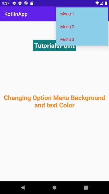 কোটলিন ব্যবহার করে অ্যান্ড্রয়েডে মেনু আইটেমের পাঠ্যের রঙ কীভাবে পরিবর্তন করবেন? 