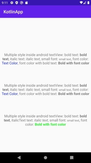 কোটলিন ব্যবহার করে অ্যান্ড্রয়েডে একটি টেক্সটভিউয়ের ভিতরে একাধিক শৈলী কীভাবে তৈরি করবেন? 