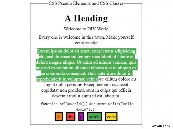 ছদ্ম-উপাদান এবং CSS ক্লাস 