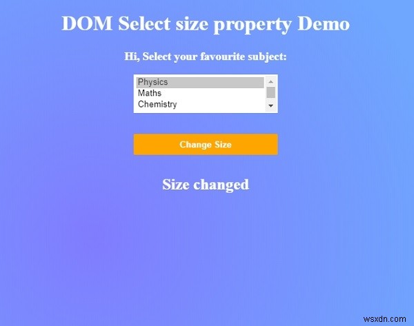HTML DOM সাইজ প্রপার্টি নির্বাচন করুন 