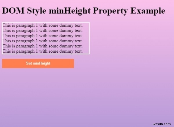 HTML DOM শৈলী minHeight প্রপার্টি 