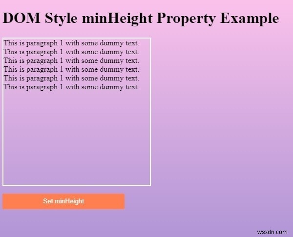 HTML DOM শৈলী minHeight প্রপার্টি 