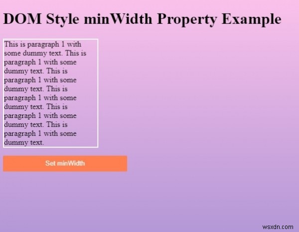 HTML DOM শৈলী minWidth প্রপার্টি 