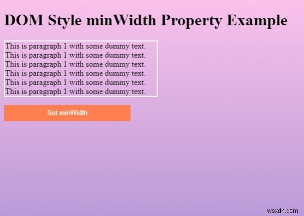 HTML DOM শৈলী minWidth প্রপার্টি 
