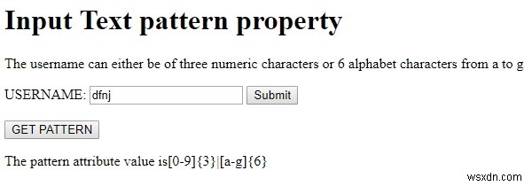HTML DOM ইনপুট টেক্সট প্যাটার্ন বৈশিষ্ট্য 