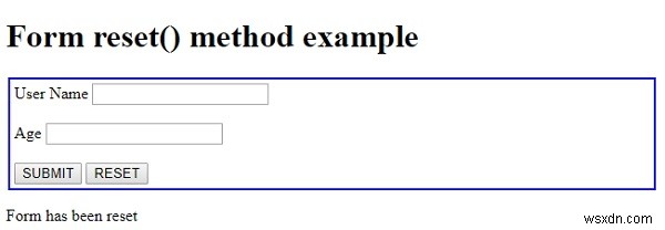 HTML DOM ফর্ম রিসেট() পদ্ধতি 