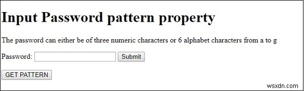 HTML DOM ইনপুট পাসওয়ার্ড প্যাটার্ন বৈশিষ্ট্য 