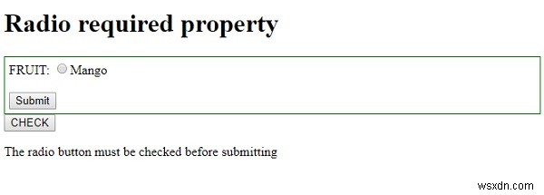 HTML DOM ইনপুট রেডিও প্রয়োজনীয় সম্পত্তি 