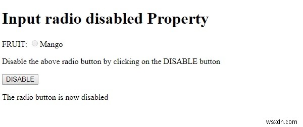 HTML DOM ইনপুট রেডিও অক্ষম বৈশিষ্ট্য 
