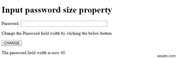 HTML DOM ইনপুট পাসওয়ার্ড আকারের বৈশিষ্ট্য 