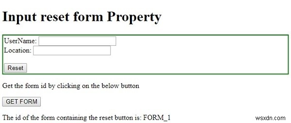 HTML DOM ইনপুট রিসেট ফর্ম সম্পত্তি 