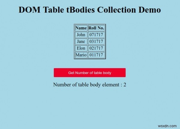 HTML DOM টেবিল tBodies সংগ্রহ 