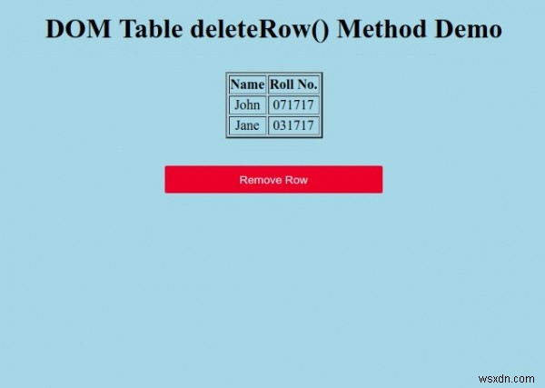 HTML DOM টেবিল ডিলিটরো() পদ্ধতি 