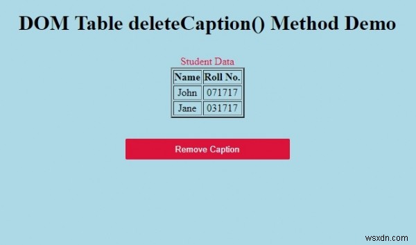 HTML DOM টেবিল ডিলিট ক্যাপশন() পদ্ধতি 