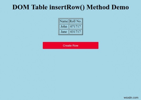 HTML DOM টেবিল insertRow() পদ্ধতি 