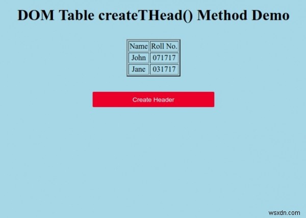 HTML DOM টেবিল createTHead() পদ্ধতি 