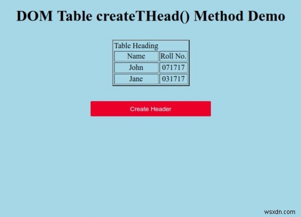 HTML DOM টেবিল createTHead() পদ্ধতি 