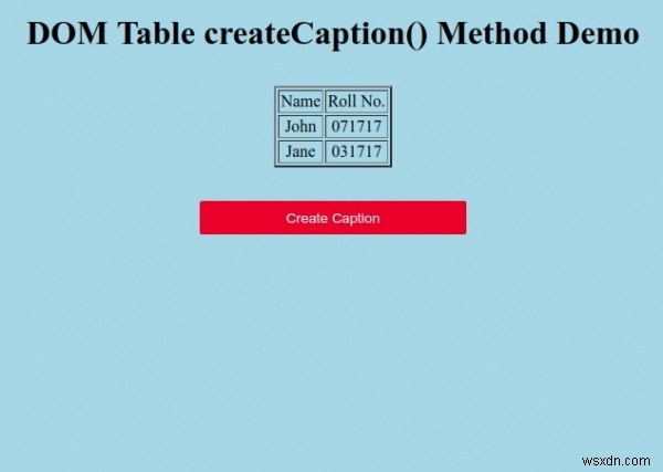 HTML DOM টেবিল createCaption() পদ্ধতি 